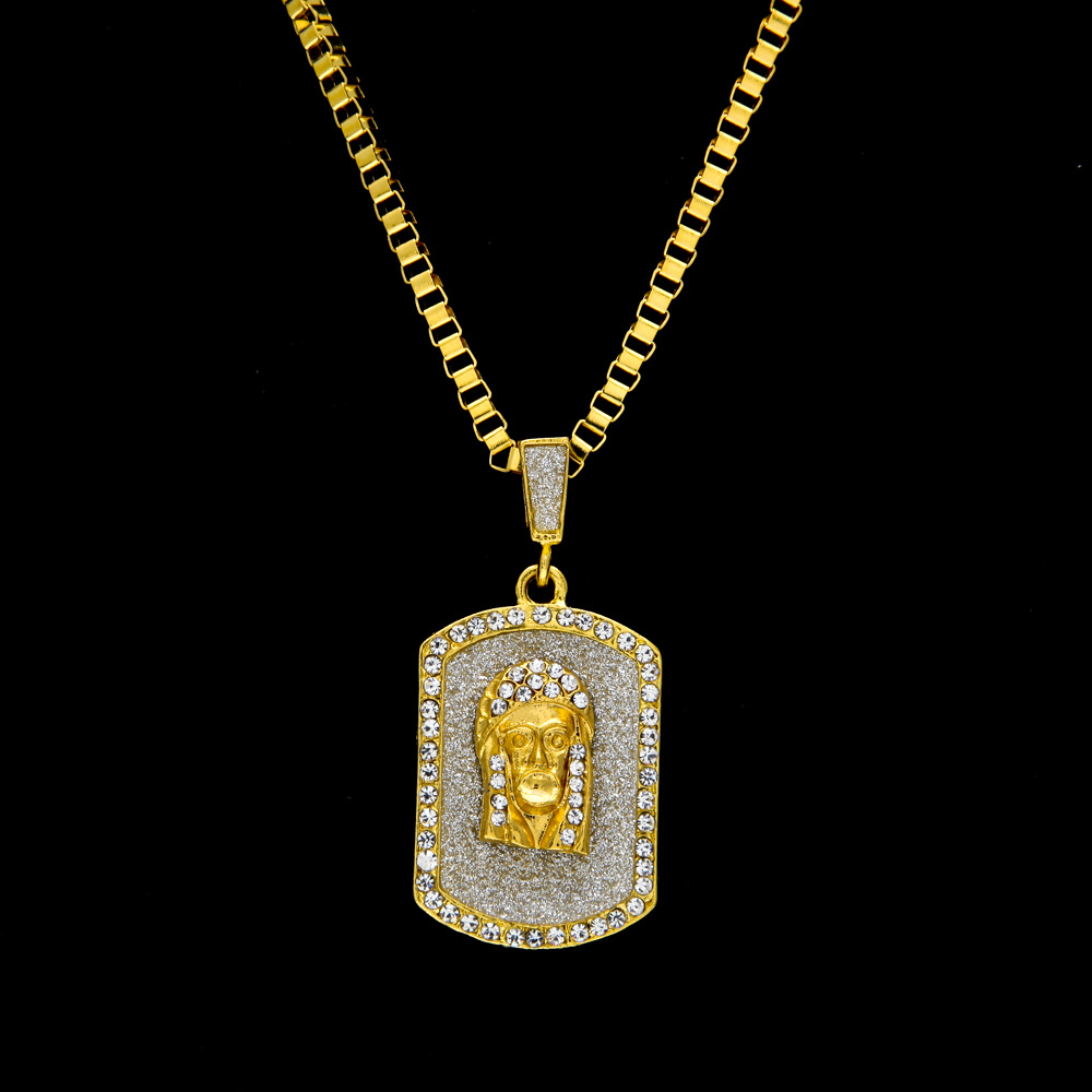 Full Bling Rhinestones Dog Tag Pendant Necklace One Hundred With Box Chain Jesus Hip hop Jewelry
