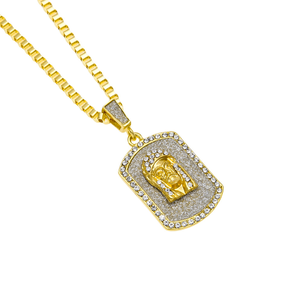 Full Bling Rhinestones Dog Tag Pendant Necklace One Hundred With Box Chain Jesus Hip hop Jewelry