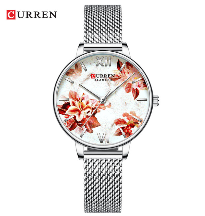 CURREN Beautiful Flower Design Women's Watches Leather Wristwatch Ladies Clock Women Quartz Watch