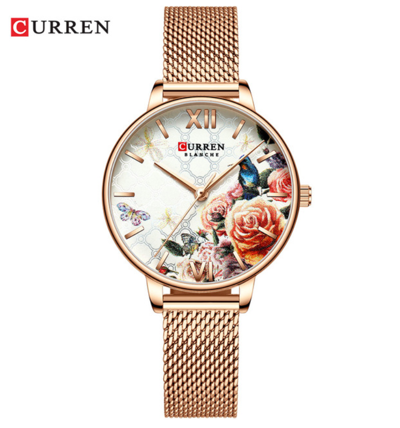 CURREN Beautiful Flower Design Women's Watches Leather Wristwatch Ladies Clock Women Quartz Watch