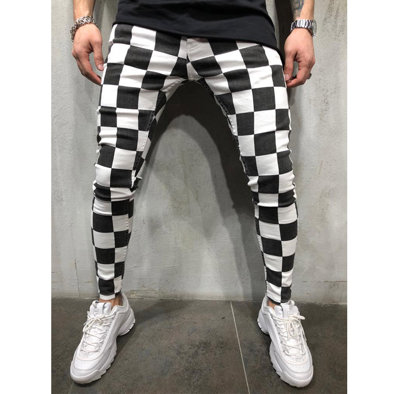 New Men Trousers Fashion Slim Jogger Skinny Pencil Pants Striped Plaid Hip Hop Casual Pants