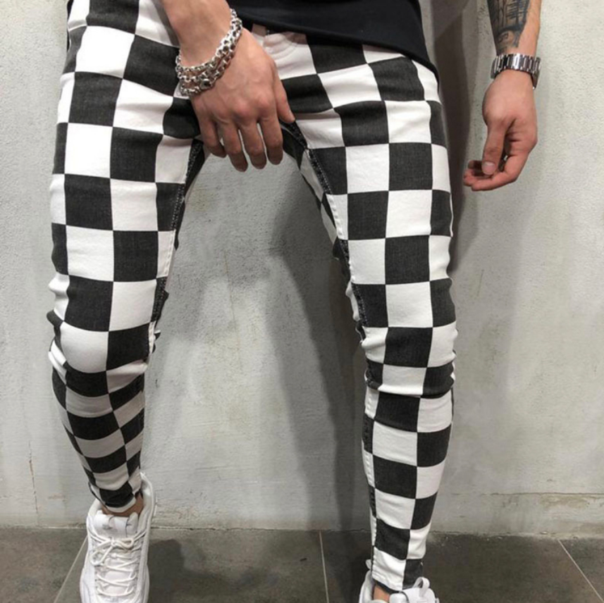 New Men Trousers Fashion Slim Jogger Skinny Pencil Pants Striped Plaid Hip Hop Casual Pants