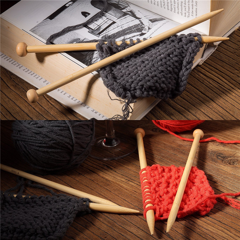 M&amp;J New 36pcs Bamboo Straight Knitting Needles Set Sewing Set Making Sweaters Scarves Tools