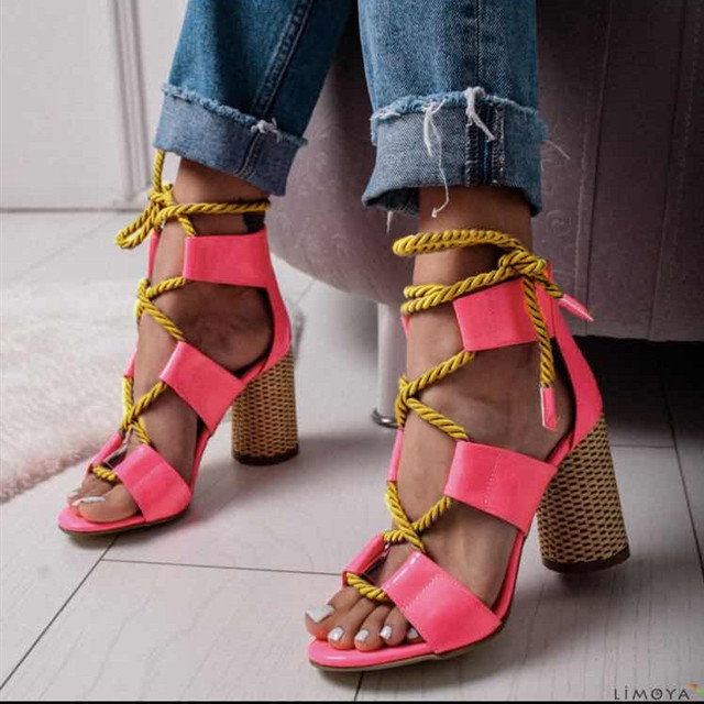 Women Pumps Lace Up High Heels Women Gladiator Sandals Party Wedding Shoes Women Sandals Thick Heels