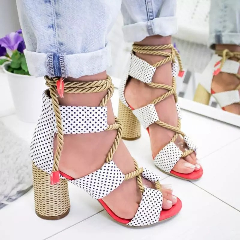 Women Pumps Lace Up High Heels Women Gladiator Sandals Party Wedding Shoes Women Sandals Thick Heels