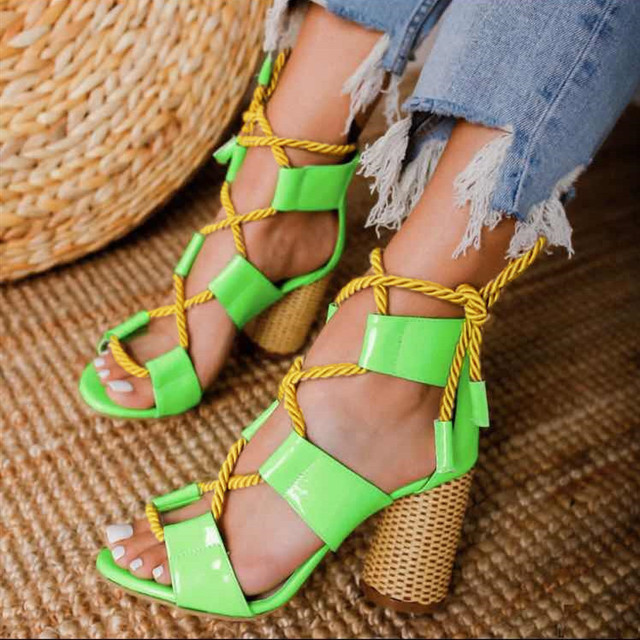 Women Pumps Lace Up High Heels Women Gladiator Sandals Party Wedding Shoes Women Sandals Thick Heels