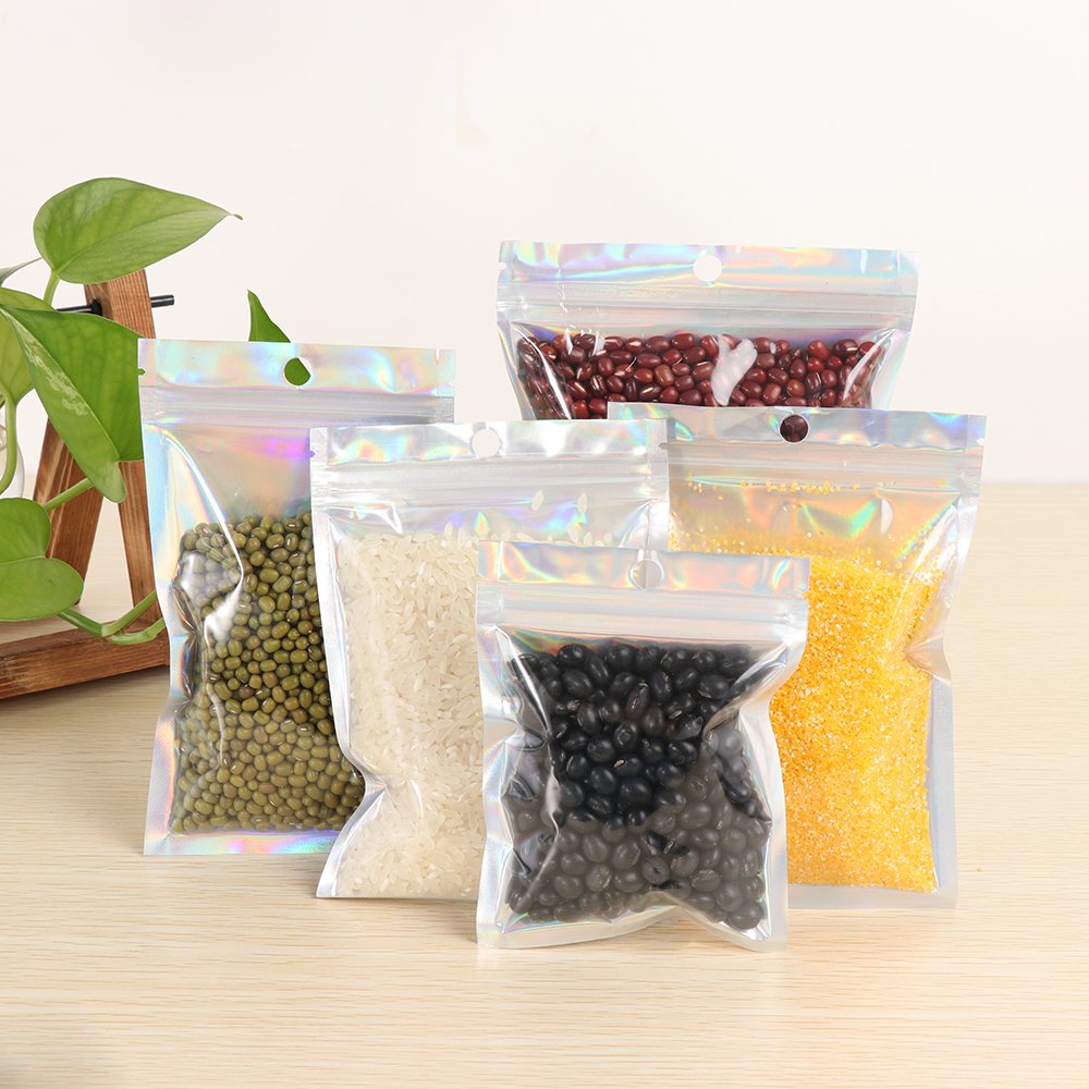 100Pcs Laser Ziplock Bag Zip Lock Bath Salt Cosmetic Bag Packaging Foil Zip Lock Bags Gift Bag