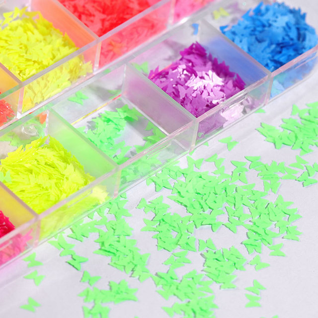 12 Grid/Set Holographic Nail Glitter Sequins Sparkly 3D Thin Butterfly Decor Nail Art Stick on Nails view 7