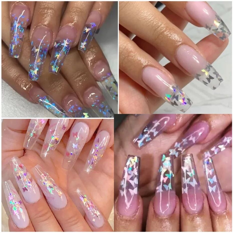 12 Grid/Set Holographic Nail Glitter Sequins Sparkly 3D Thin Butterfly Decor Nail Art Stick on Nails view 8