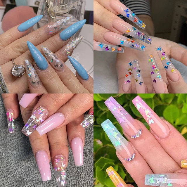 12 Grid/Set Holographic Nail Glitter Sequins Sparkly 3D Thin Butterfly Decor Nail Art Stick on Nails view 5