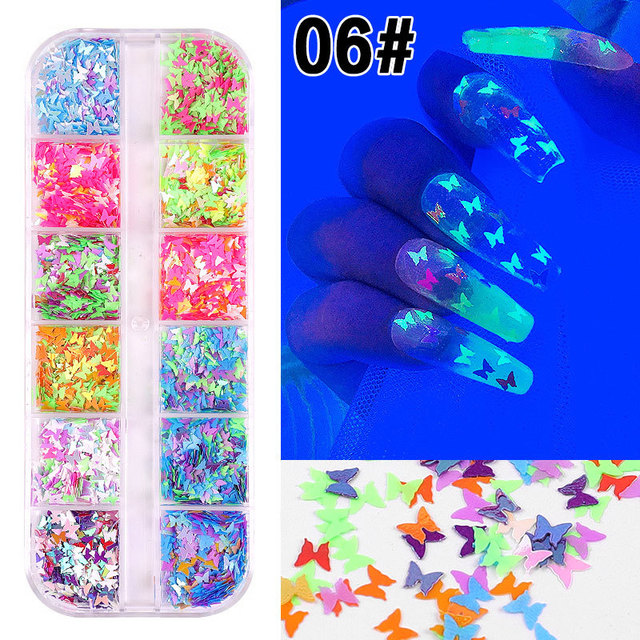 12 Grid/Set Holographic Nail Glitter Sequins Sparkly 3D Thin Butterfly Decor Nail Art Stick on Nails view 9