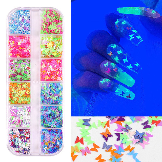 12 Grid/Set Holographic Nail Glitter Sequins Sparkly 3D Thin Butterfly Decor Nail Art Stick on Nails view 10