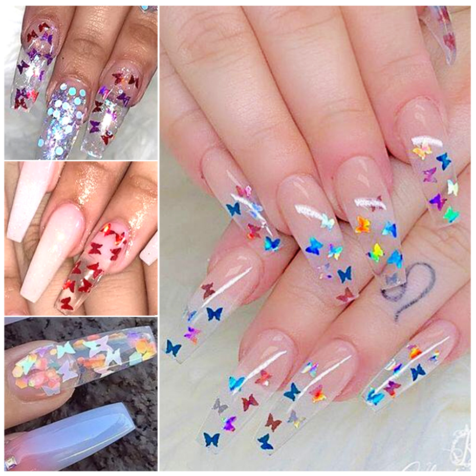 12 Grid/Set Holographic Nail Glitter Sequins Sparkly 3D Thin Butterfly Decor Nail Art Stick on Nails view 4