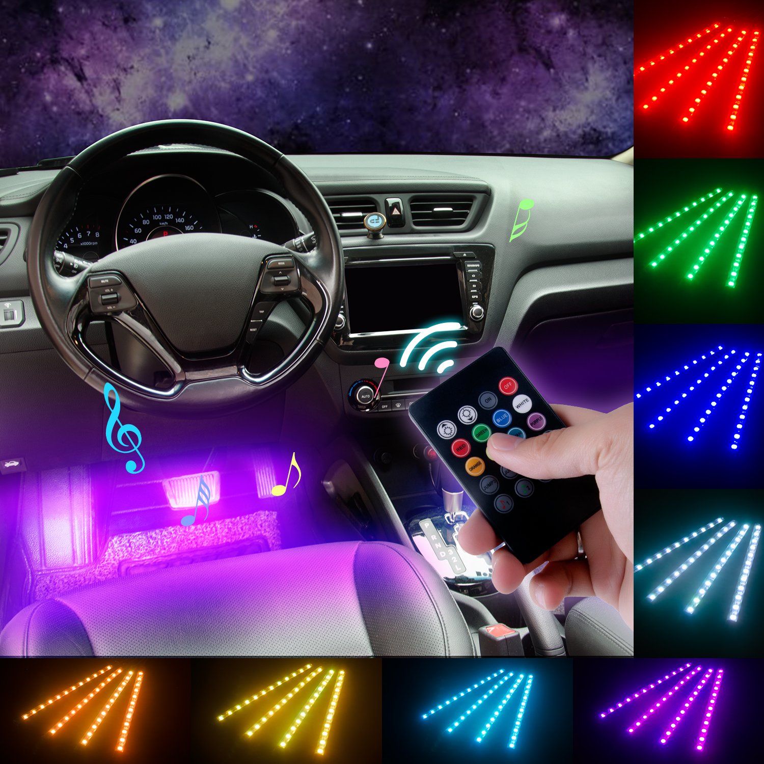 4Pcs Car Atmosphere Lamp Voice Control 9 LED Strip Lights Auto Car Decoration Light  Music Light