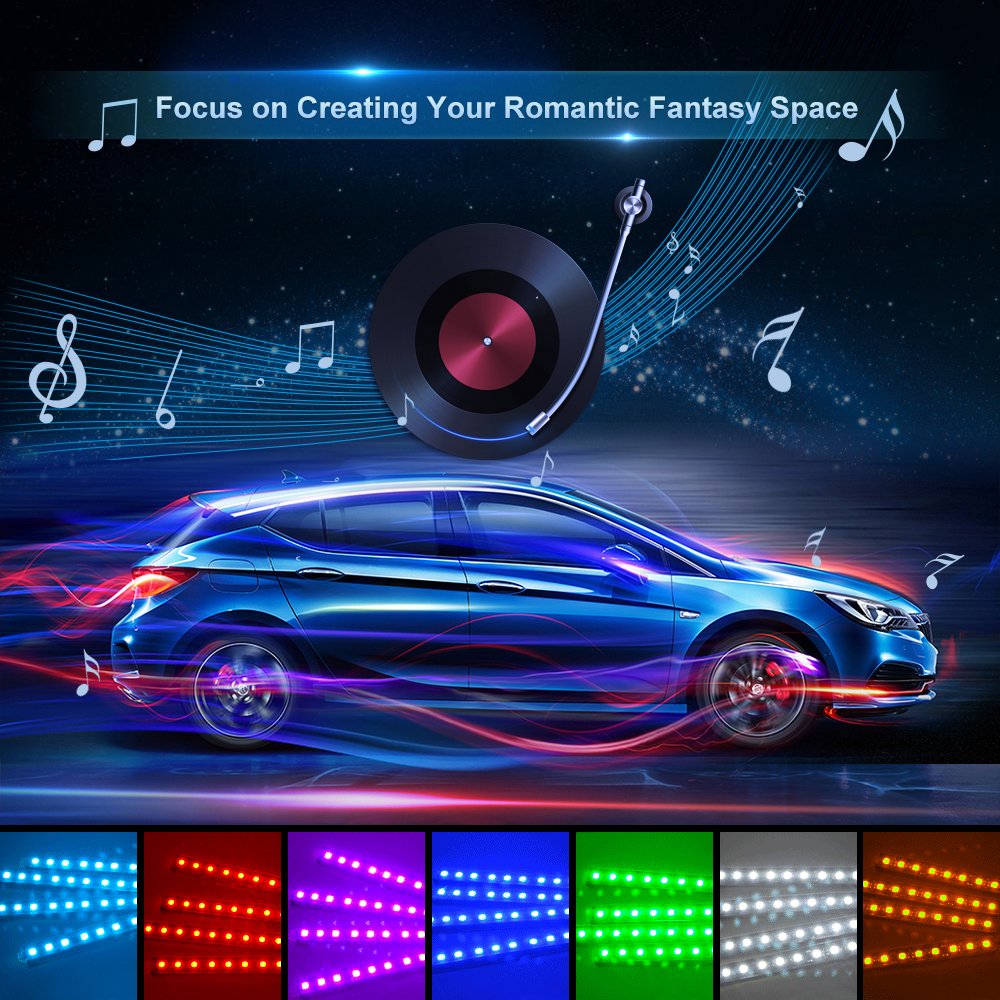 4Pcs Car Atmosphere Lamp Voice Control 9 LED Strip Lights Auto Car Decoration Light  Music Light