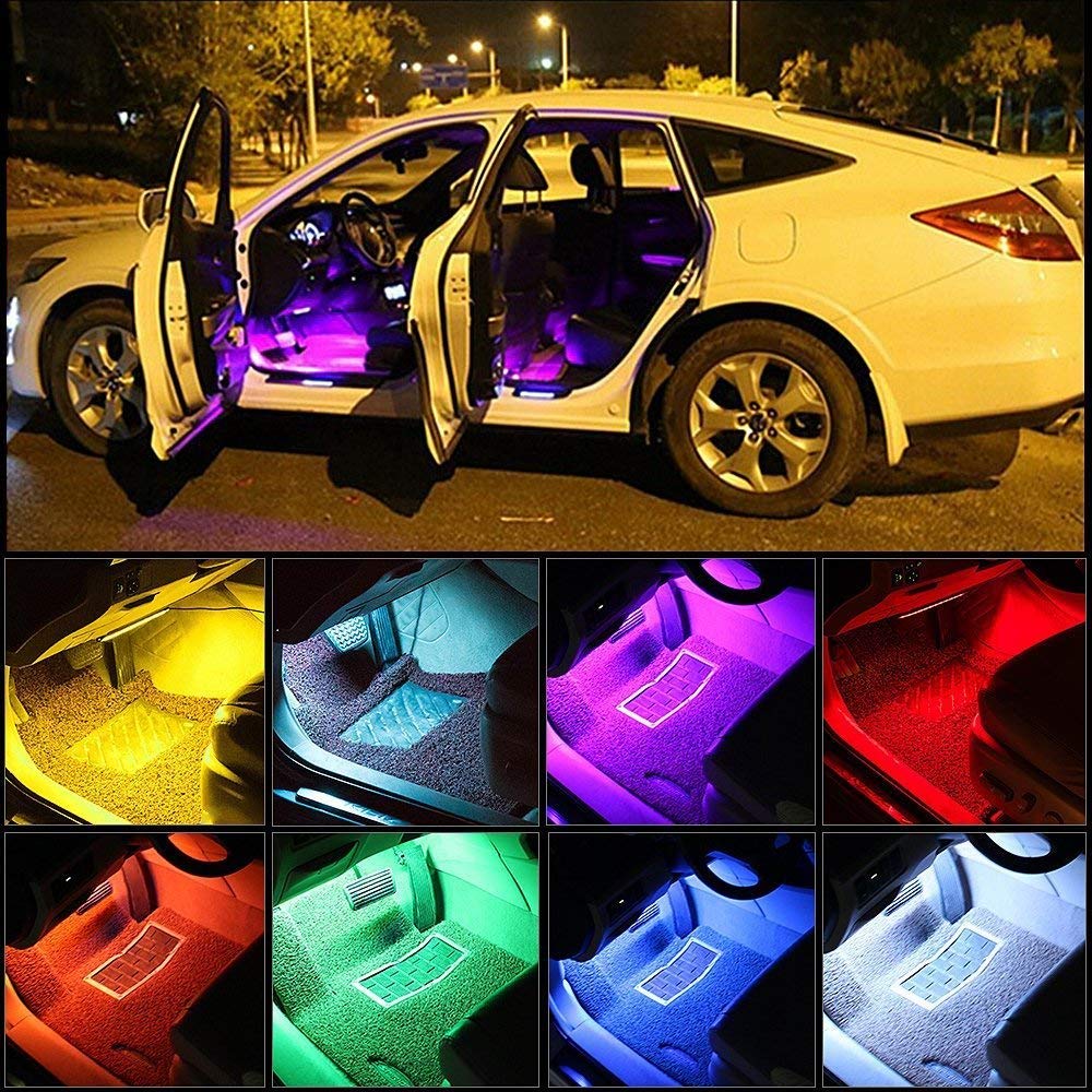 4Pcs Car Atmosphere Lamp Voice Control 9 LED Strip Lights Auto Car Decoration Light  Music Light