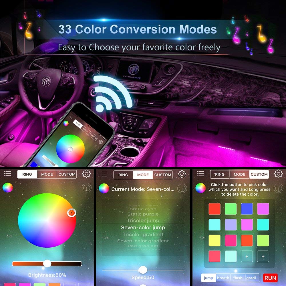 48 LED Bluetooth APP Control Atmosphere Car Decoration Light Multicolor Music Car Led Light Strips
