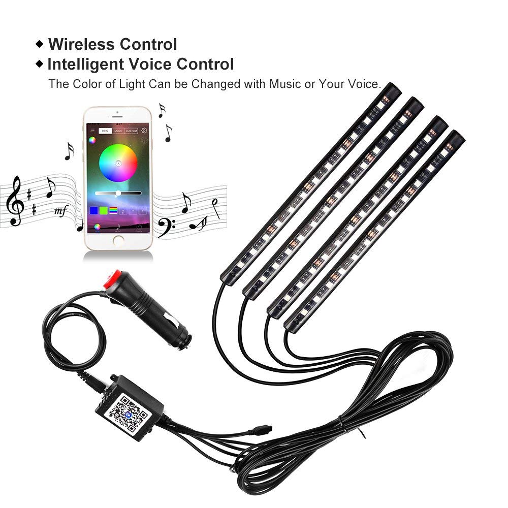 48 LED Bluetooth APP Control Atmosphere Car Decoration Light Multicolor Music Car Led Light Strips