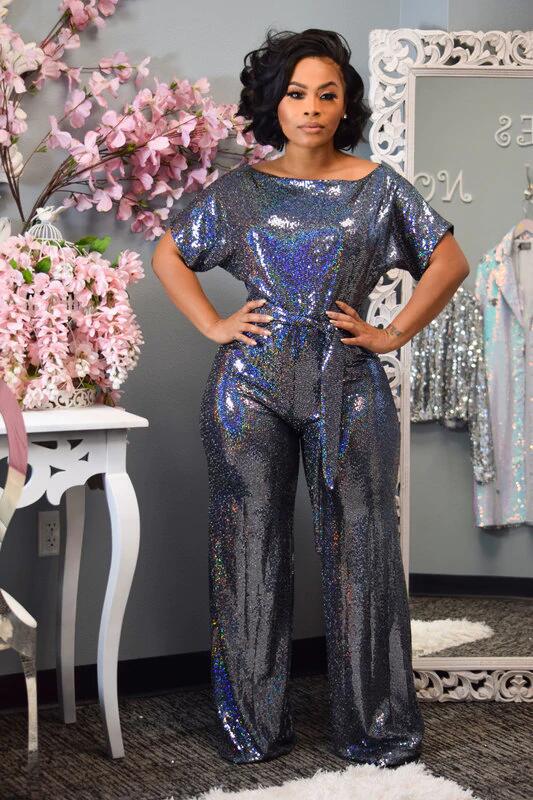New Women Party Wear Sequin Fabric Jumpsuits Plus Size Short Sleeves Bodycon Rompers Sales