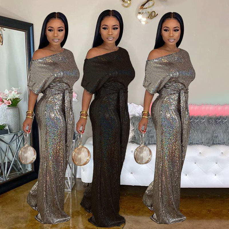 New Women Party Wear Sequin Fabric Jumpsuits Plus Size Short Sleeves Bodycon Rompers Sales