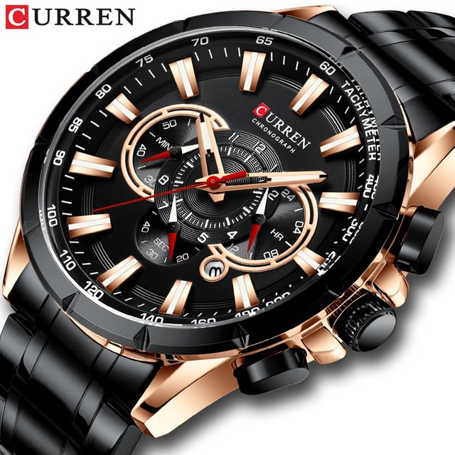 CURREN New Sport Chronograph Men's Watches Stainless Steel Band Wristwatch Quartz Watches Men Sales