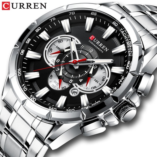 CURREN New Sport Chronograph Men's Watches Stainless Steel Band Wristwatch Quartz Watches Men Sales