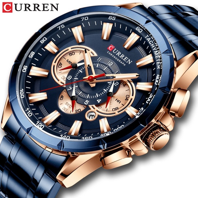 CURREN New Sport Chronograph Men's Watches Stainless Steel Band Wristwatch Quartz Watches Men Sales
