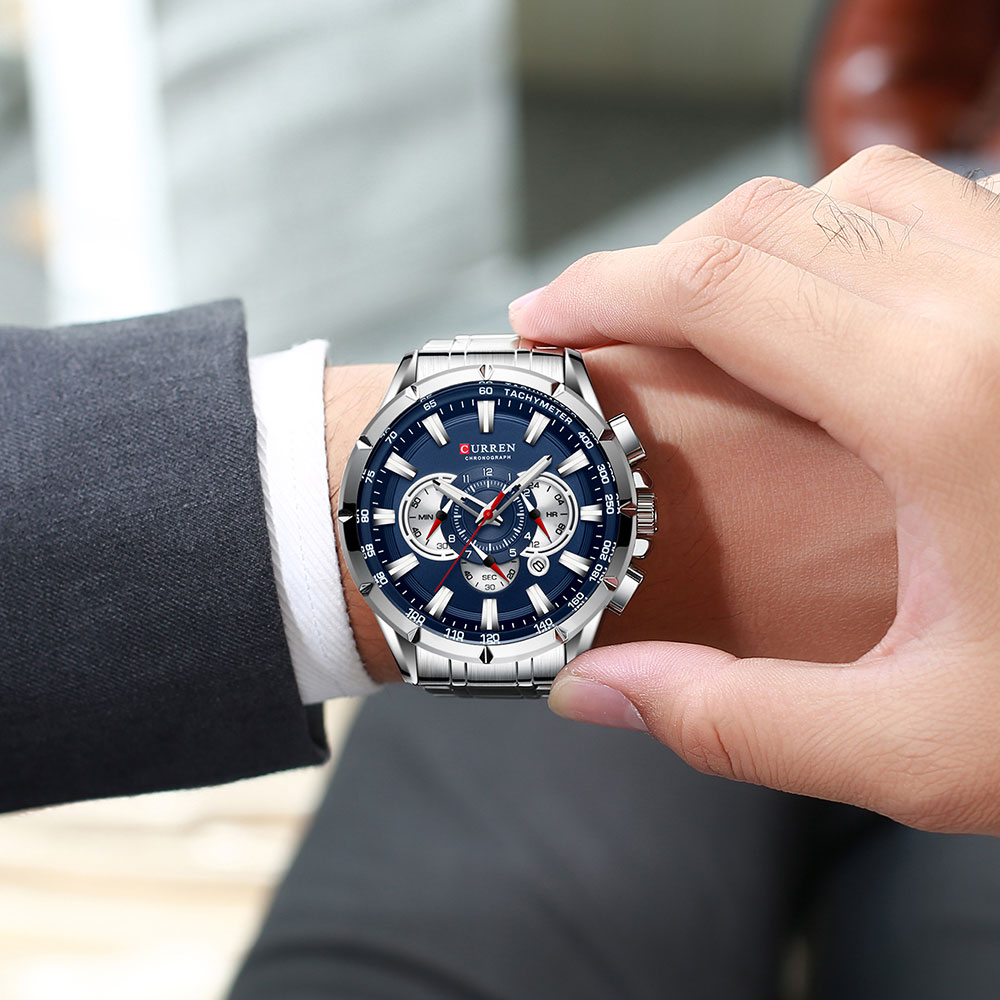 CURREN New Sport Chronograph Men's Watches Stainless Steel Band Wristwatch Quartz Watches Men Sales