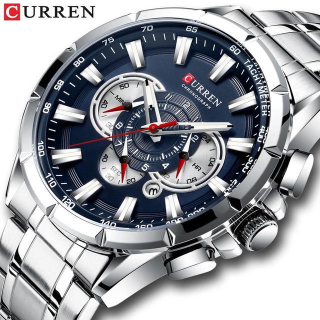 CURREN New Sport Chronograph Men's Watches Stainless Steel Band Wristwatch Quartz Watches Men Sales