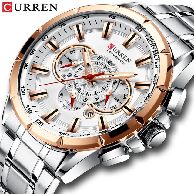 CURREN New Sport Chronograph Men's Watches Stainless Steel Band Wristwatch Quartz Watches Men Sales