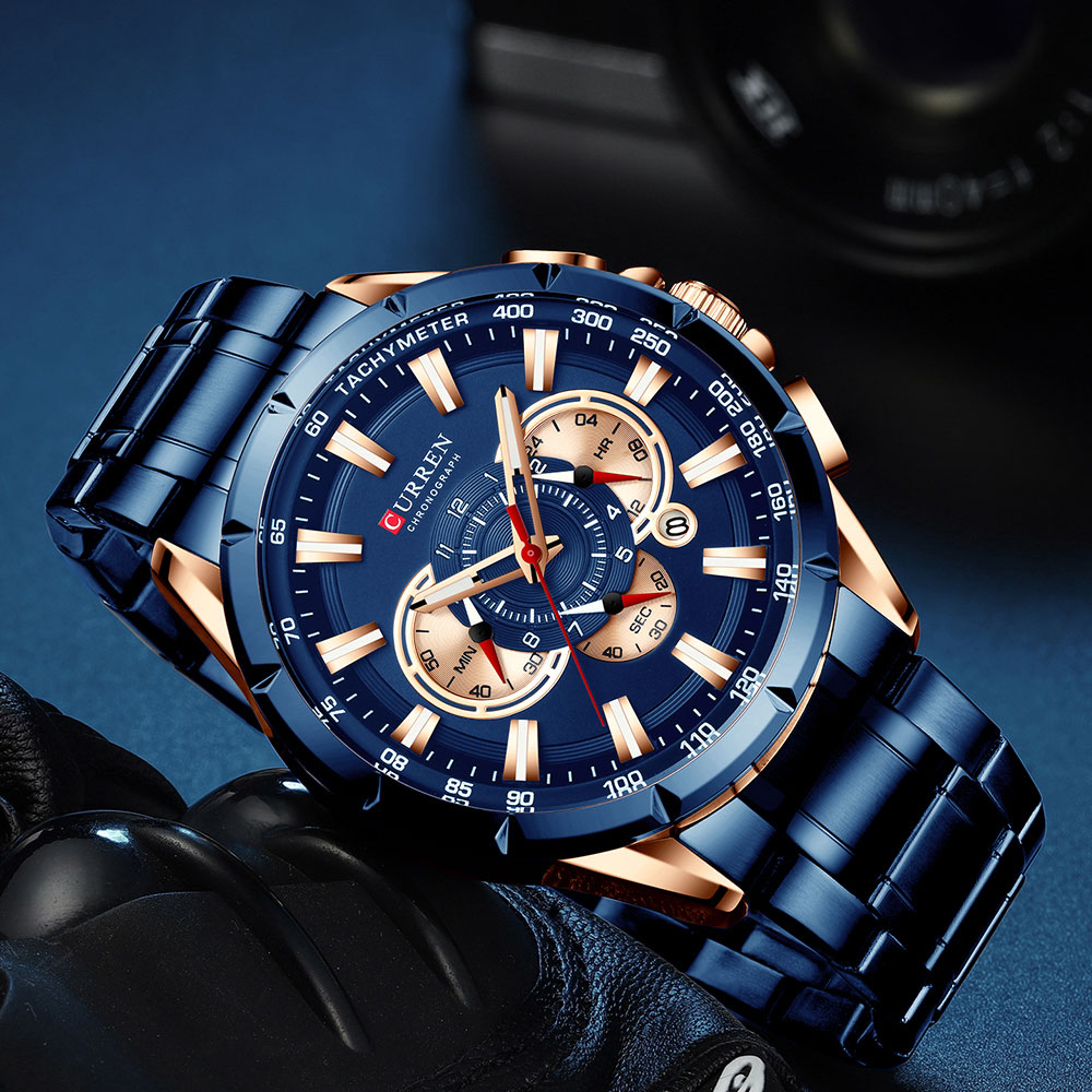 CURREN New Sport Chronograph Men's Watches Stainless Steel Band Wristwatch Quartz Watches Men Sales