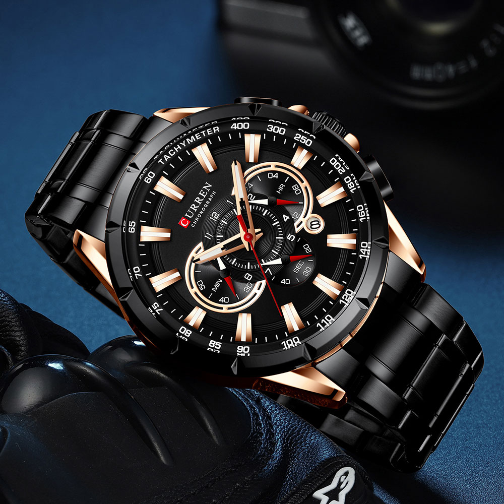 CURREN New Sport Chronograph Men's Watches Stainless Steel Band Wristwatch Quartz Watches Men Sales