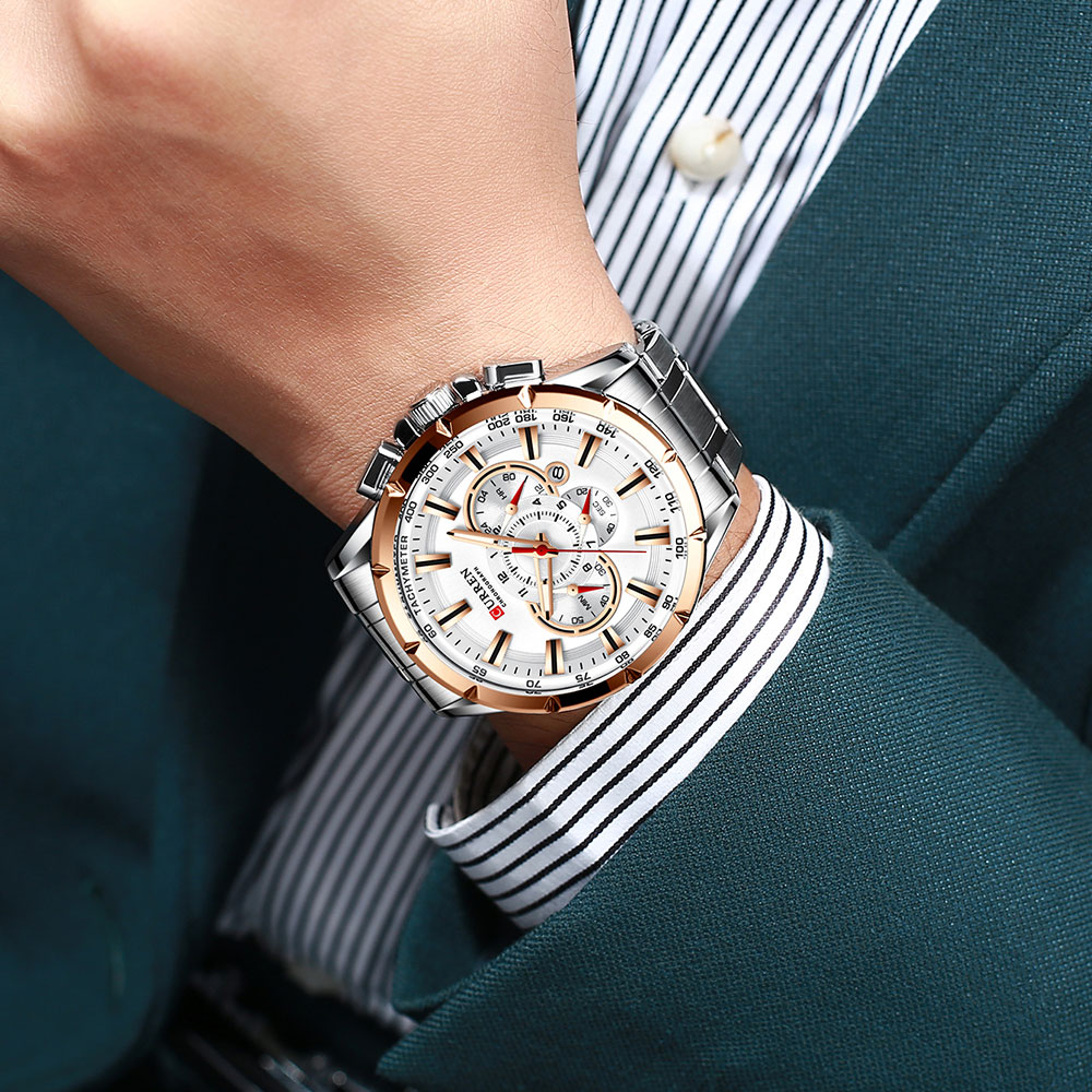 CURREN New Sport Chronograph Men's Watches Stainless Steel Band Wristwatch Quartz Watches Men Sales