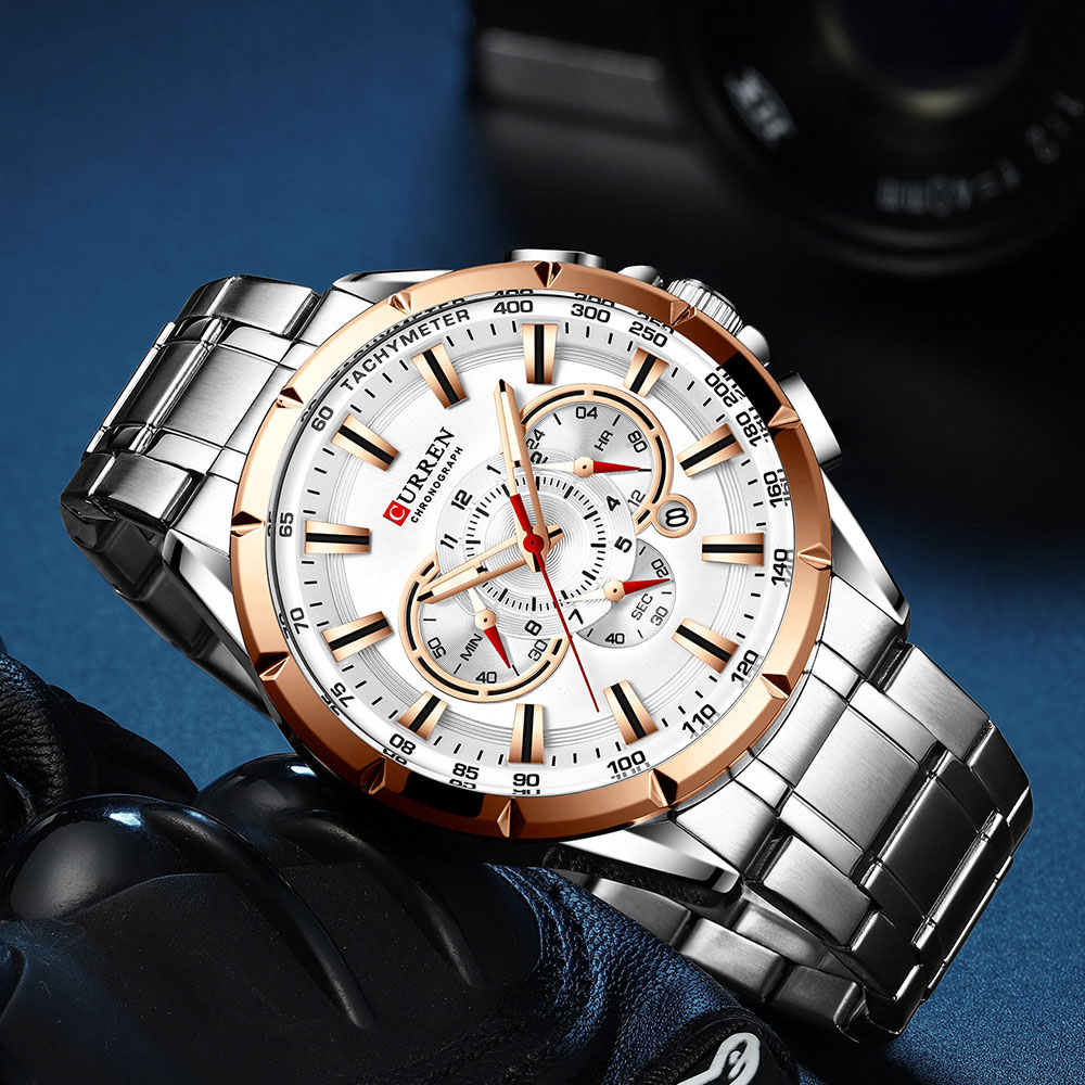 CURREN New Sport Chronograph Men's Watches Stainless Steel Band Wristwatch Quartz Watches Men Sales