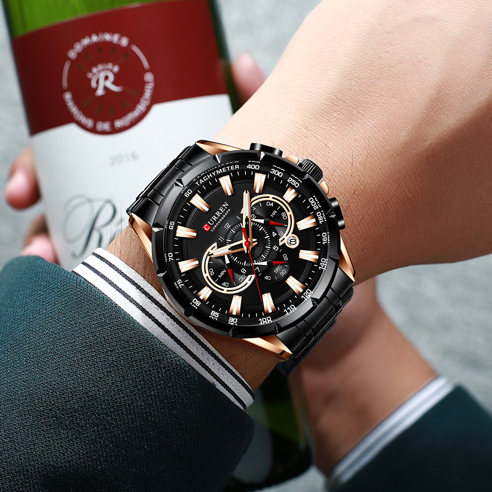 CURREN New Sport Chronograph Men's Watches Stainless Steel Band Wristwatch Quartz Watches Men Sales