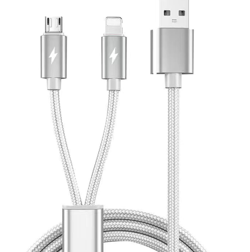2 in 1 Micro USB Cable Lighting Cable For Samsung iPhone Fast Charge Cable Android Mobile Phones