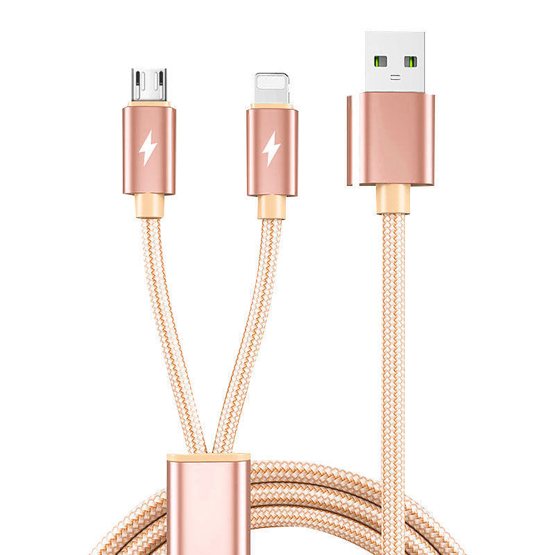2 in 1 Micro USB Cable Lighting Cable For Samsung iPhone Fast Charge Cable Android Mobile Phones