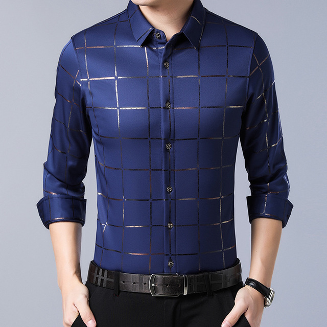 New Brand Casual Luxury Plaid Long Sleeve Slim Fit Men Shirt Streetwear Plus Size Shirts Men