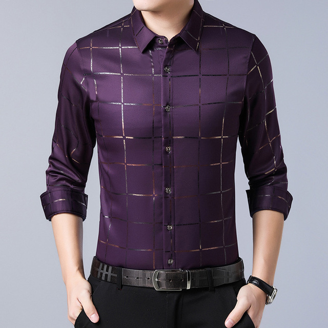 New Brand Casual Luxury Plaid Long Sleeve Slim Fit Men Shirt Streetwear Plus Size Shirts Men