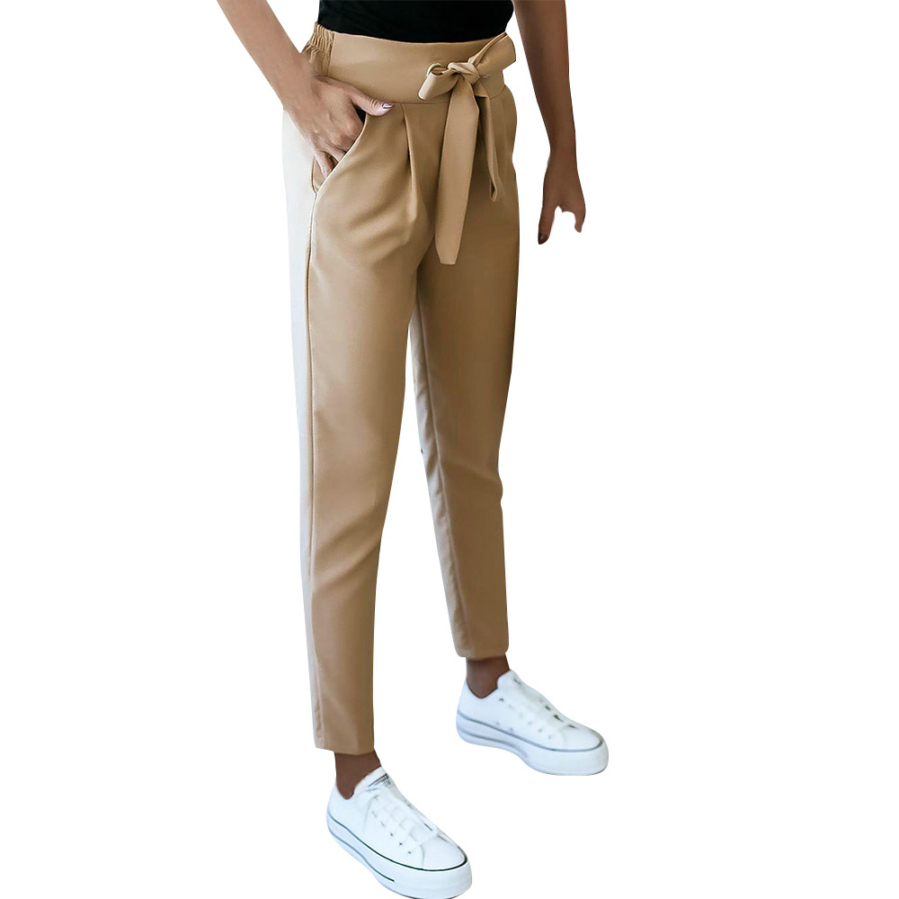 New Women Trousers Solid Color Pencil Pants Bandage Design Pockets  Leggings High Waist Trousers