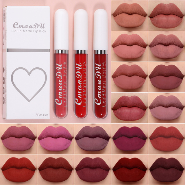 New 3Pcs/set Liquid Matte Lipsticks Long Lasting Lip Gloss Cosmetic Lips Makeup Velvet Lipstick