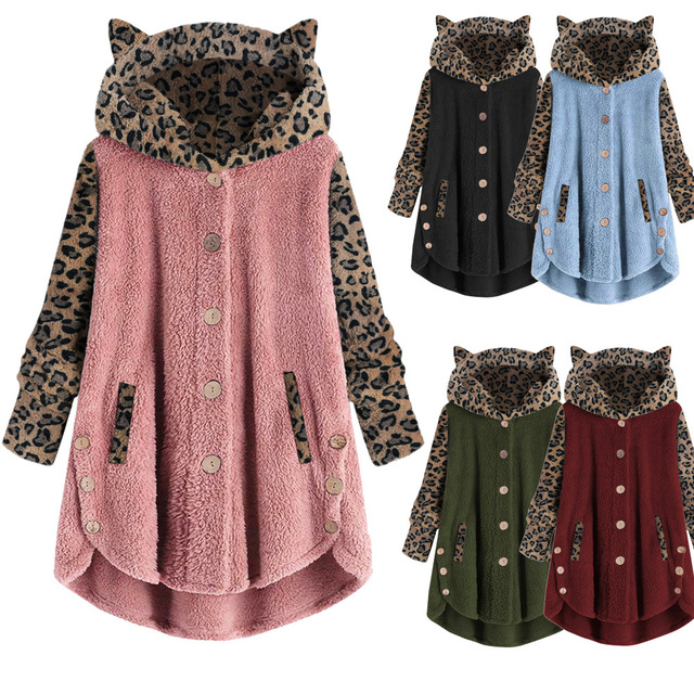 New Leopard Hoodies Women Jackets Women Coats Patchwork Tops Hooded Pullover Plus Size Windbreaker