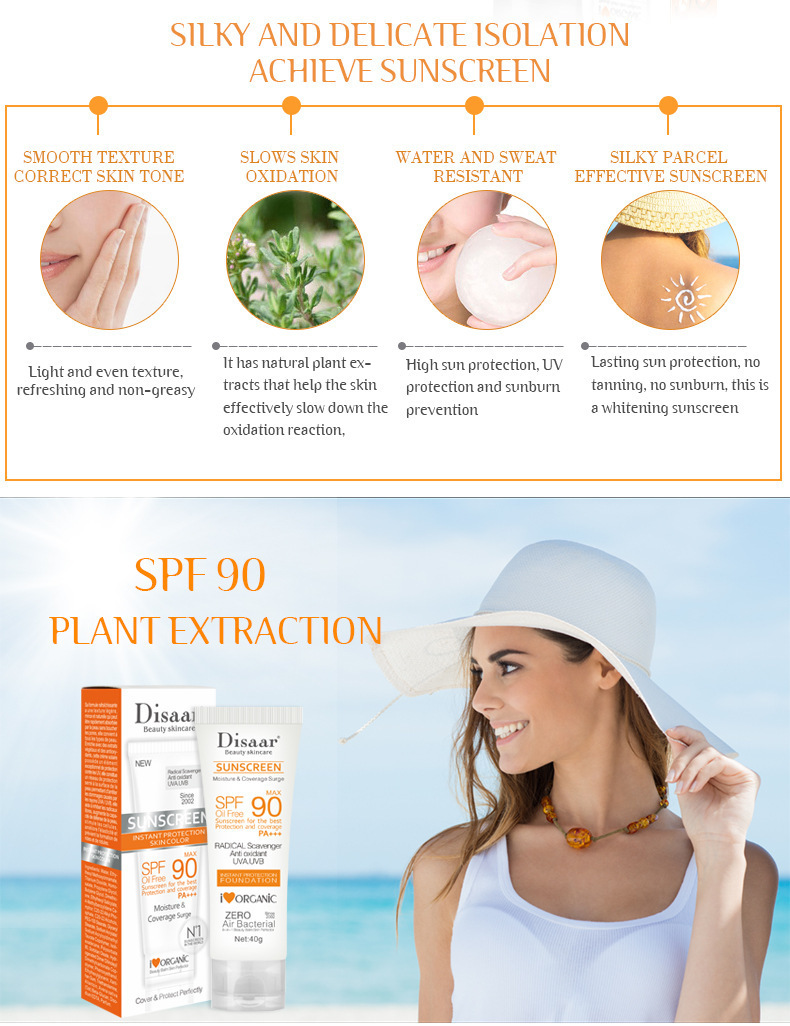 New Sunscreen Lotion Facial Skin Care Sunscreen Cream SPF90 Anti-Aging  Moisturizing Oil Free Radical Scavenger Anti Oxidant UVA/UVB
