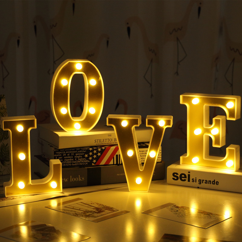Gold Luminous 26 English LED Letter Light Alphabet Number Lamp Christmas Wedding Birthday Party Supplies Home Decoration