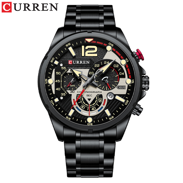 CURREN Watches Men Sport Quartz Chronograph Wristwatches Luxury Stainless Steel Clock with Luminous Watch gift