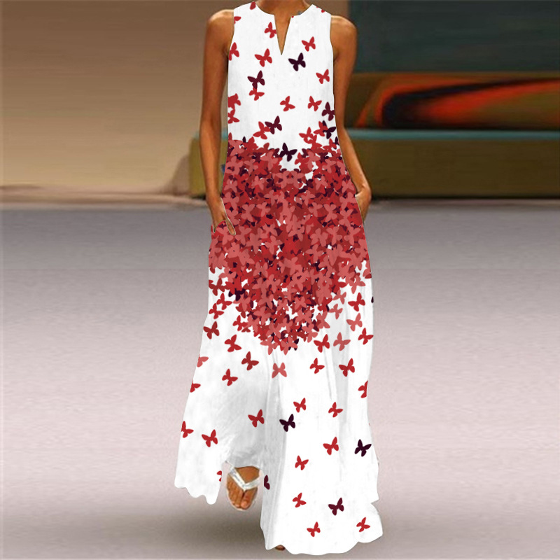 Plus Size Dresses Women Elegant Long Dress Print Sleeveless Summer Dress Party Dress Maxi Dress