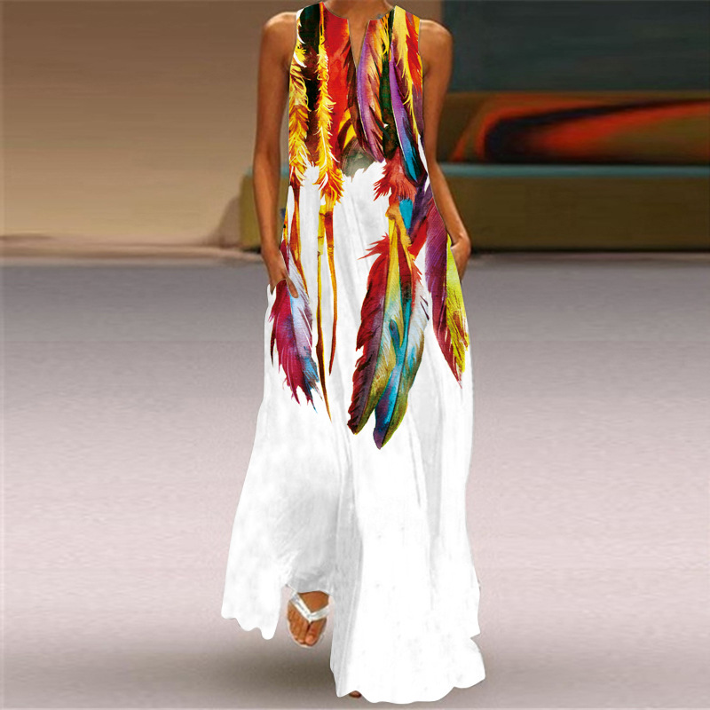 Plus Size Dresses Women Elegant Long Dress Print Sleeveless Summer Dress Party Dress Maxi Dress
