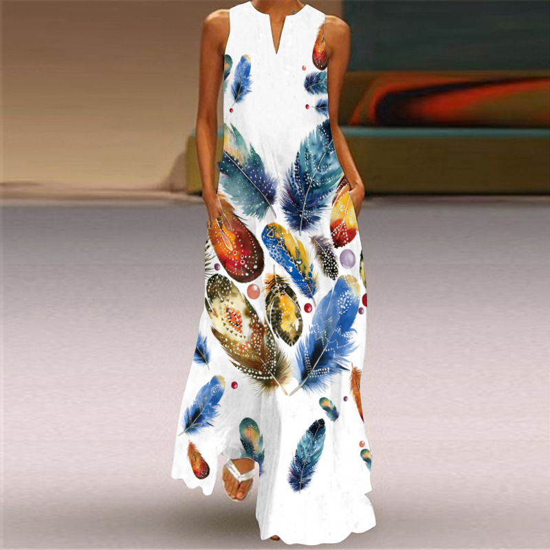 Plus Size Dresses Women Elegant Long Dress Print Sleeveless Summer Dress Party Dress Maxi Dress