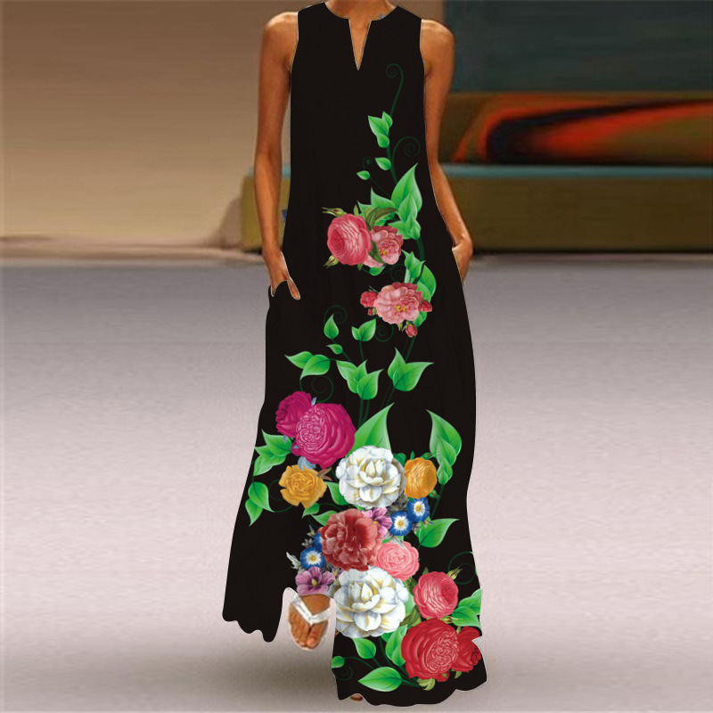 Plus Size Dresses Women Elegant Long Dress Print Sleeveless Summer Dress Party Dress Maxi Dress