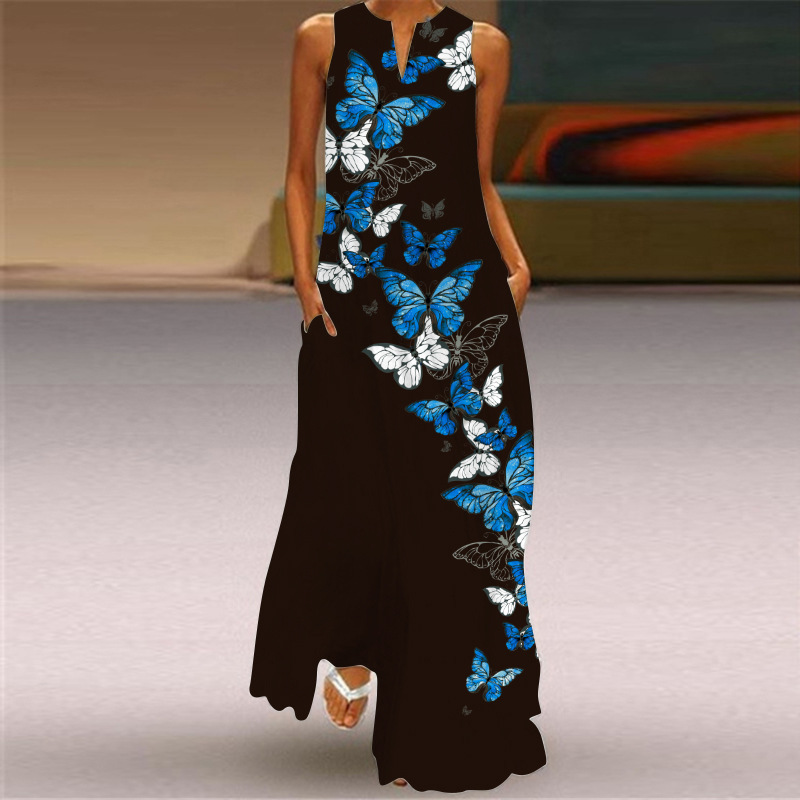 Plus Size Dresses Women Elegant Long Dress Print Sleeveless Summer Dress Party Dress Maxi Dress